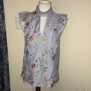 BCBGeneration Sleeveless Ruffle Embroidered Top